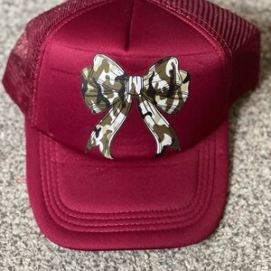 Burgundy Cap with Camo Bow